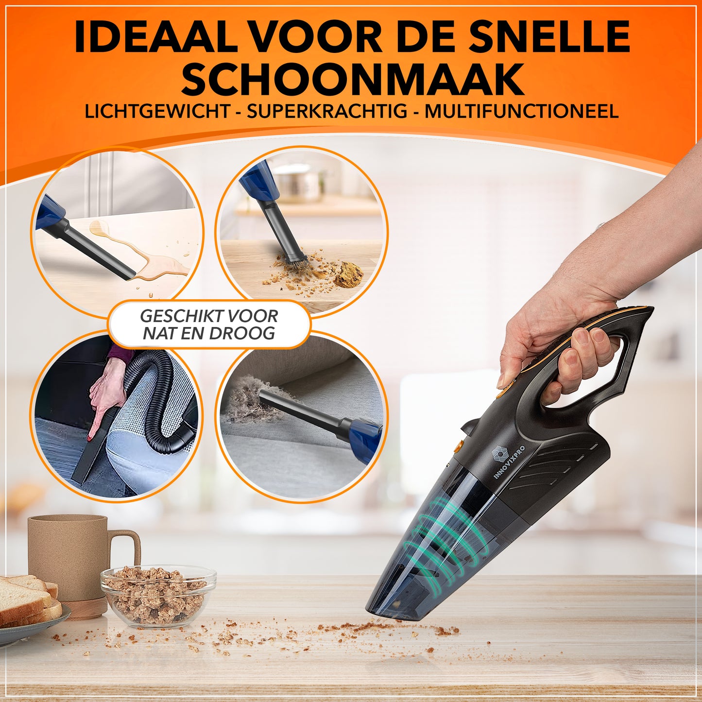 Innovixpro® Kruimeldief met steel – Nat&Droog – 17000Pa – 4 Filter's