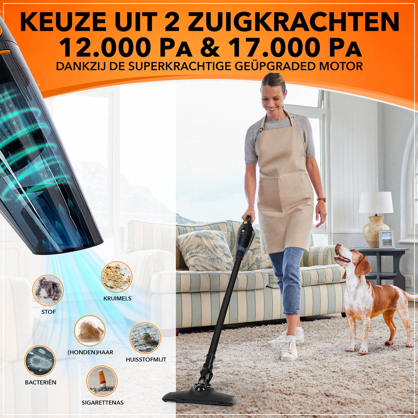 Innovixpro® Kruimeldief met steel – Nat&Droog – 17000Pa – 4 Filter's