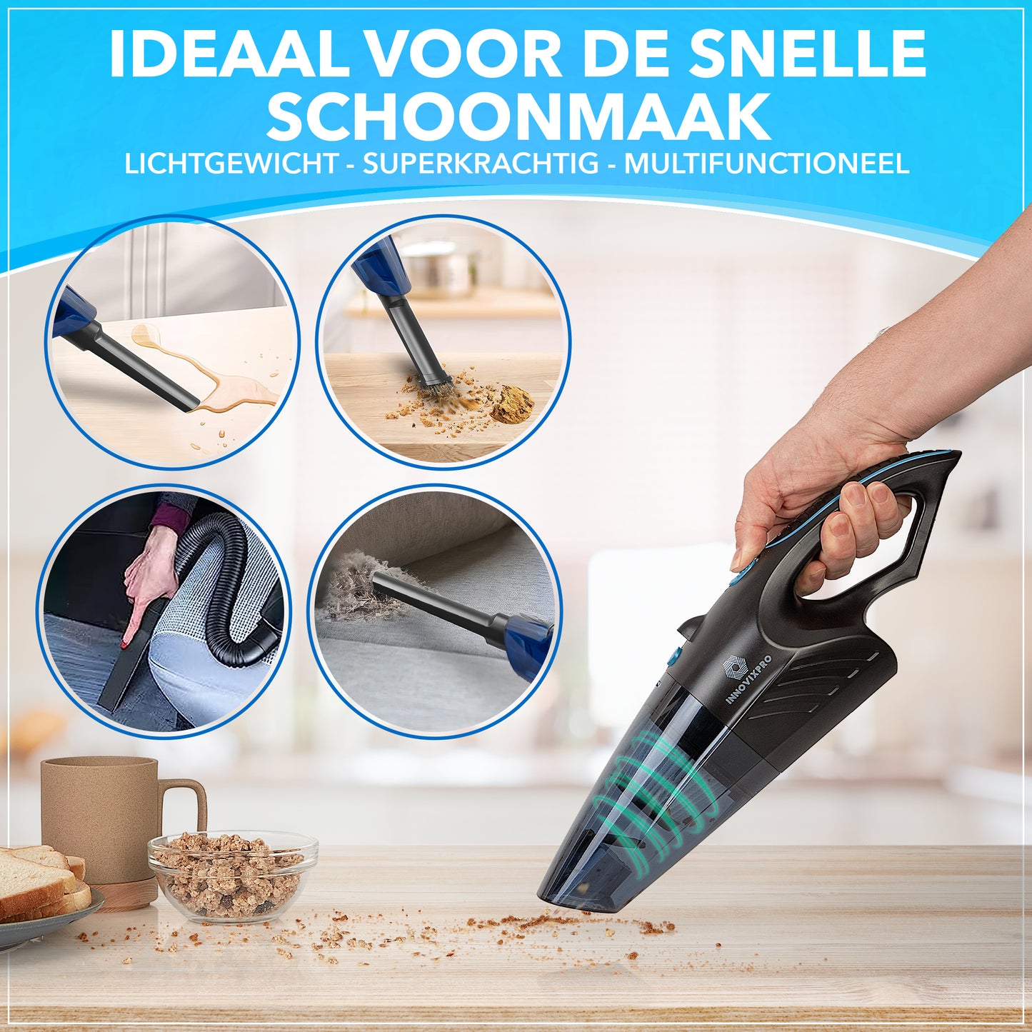 Innovixpro® Kruimeldief met steel – Nat&Droog – 17000Pa – 2 Filter's
