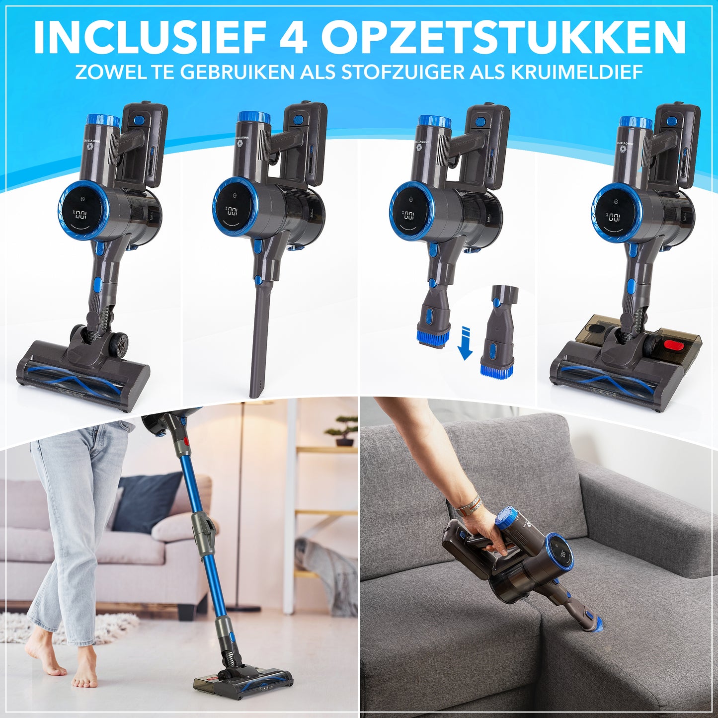 Innovixpro® Draadloze SteelStofzuiger met Dweilfunctie - 30KPa !