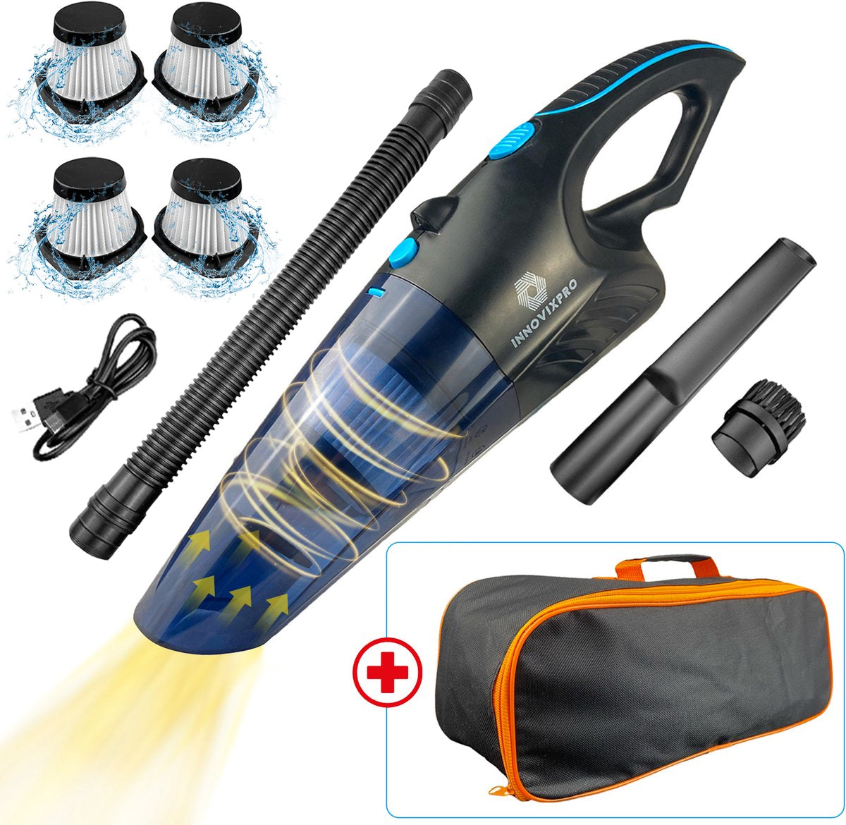 Innovixpro® Kruimeldief – Nat&Droog – 17000Pa ! Sterkste van de benelux ! Met 4 filter's
