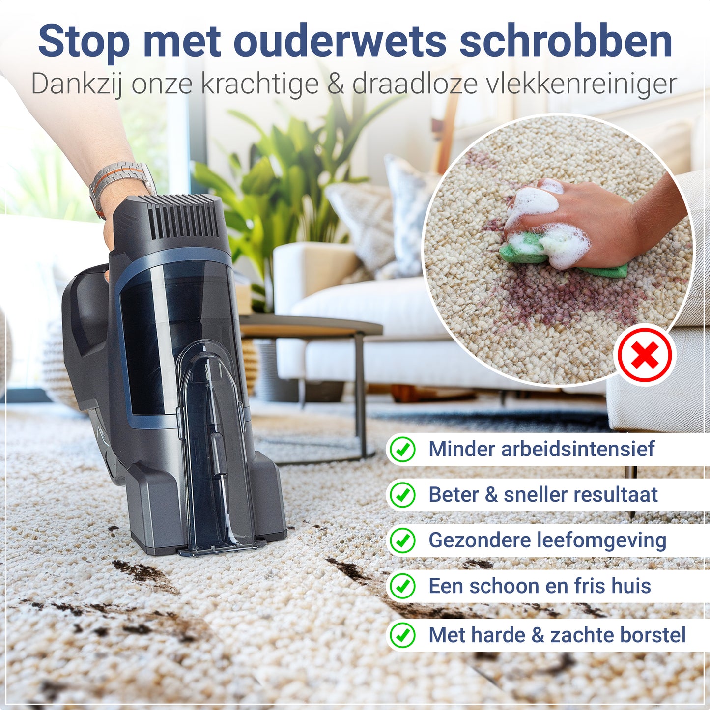 Innovixpro® Draadloze Tapijtreiniger – 45 Minuten Accuduur !
