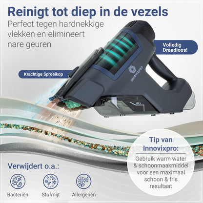 Innovixpro® Draadloze Tapijtreiniger – 45 Minuten Accuduur !