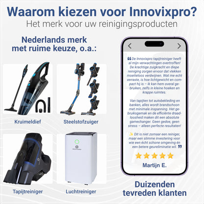 Innovixpro® Draadloze Tapijtreiniger – 45 Minuten Accuduur !