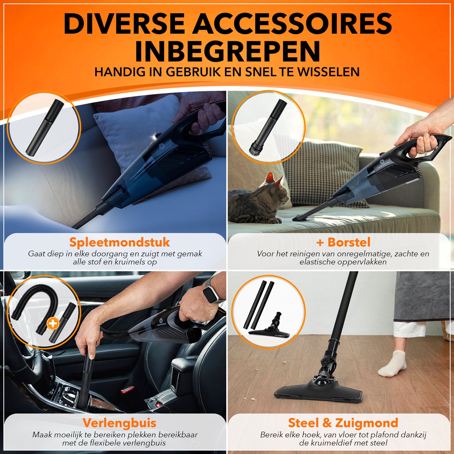 Innovixpro® Kruimeldief met steel – Nat&Droog – 17000Pa – 4 Filter's