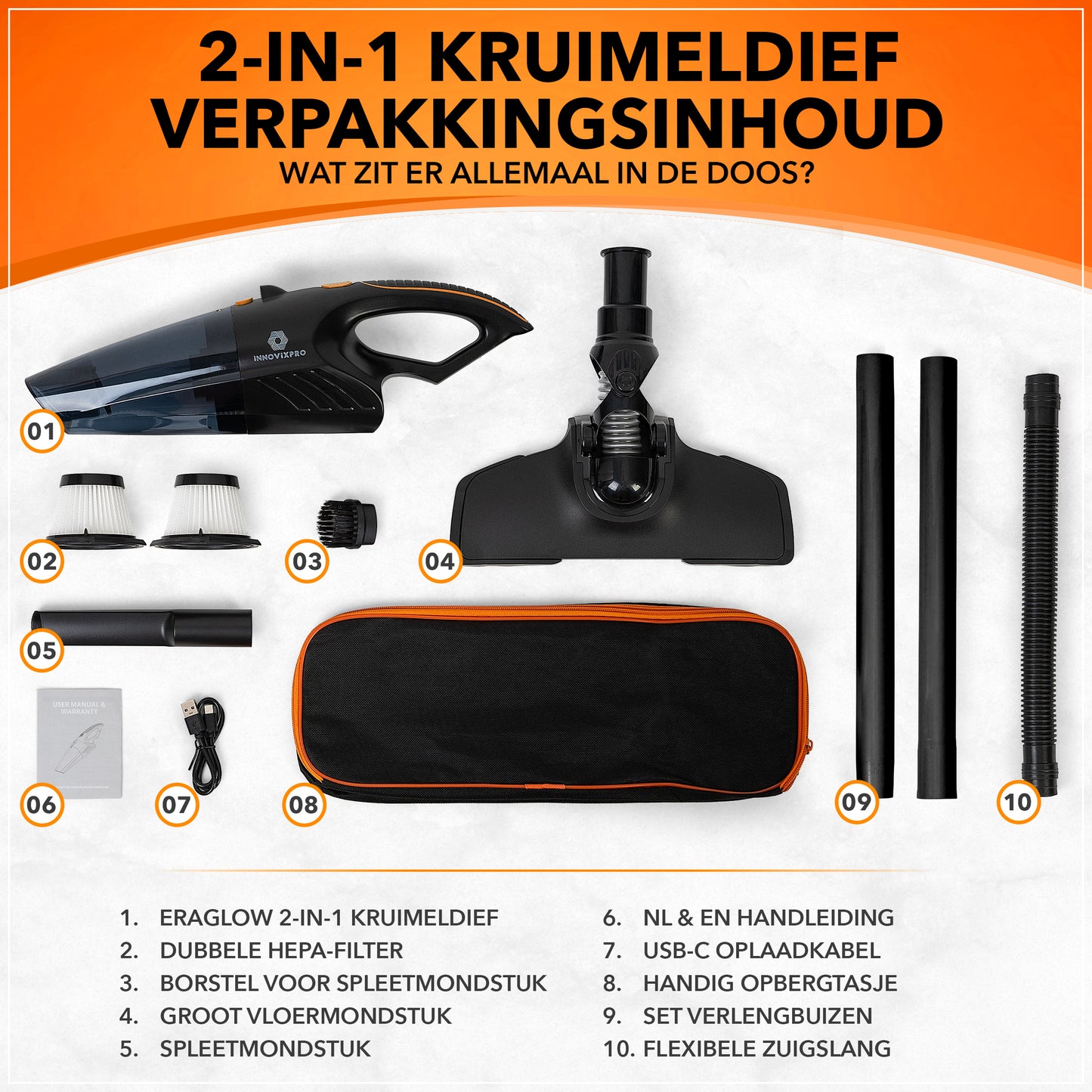 Innovixpro® Kruimeldief met steel – Nat&Droog – 17000Pa – 4 Filter's